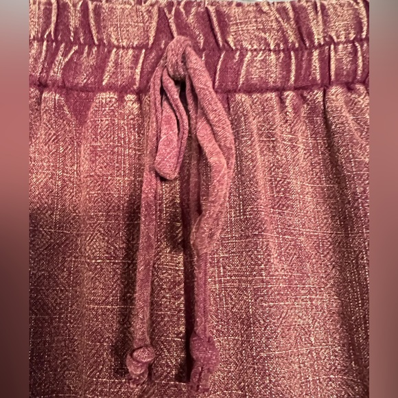 Umgee Wine Burgundy Linen- Cotton Blend Pull on Jogger Pants - Picture 3 of 9